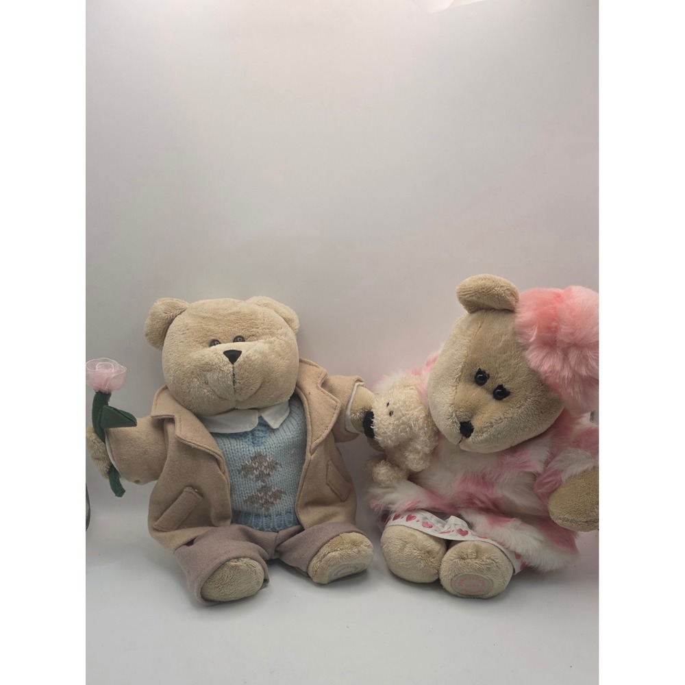 Starbucks Barista Bear 2006 Valentine 46th Edition Plush Set Faux Fur Argyle